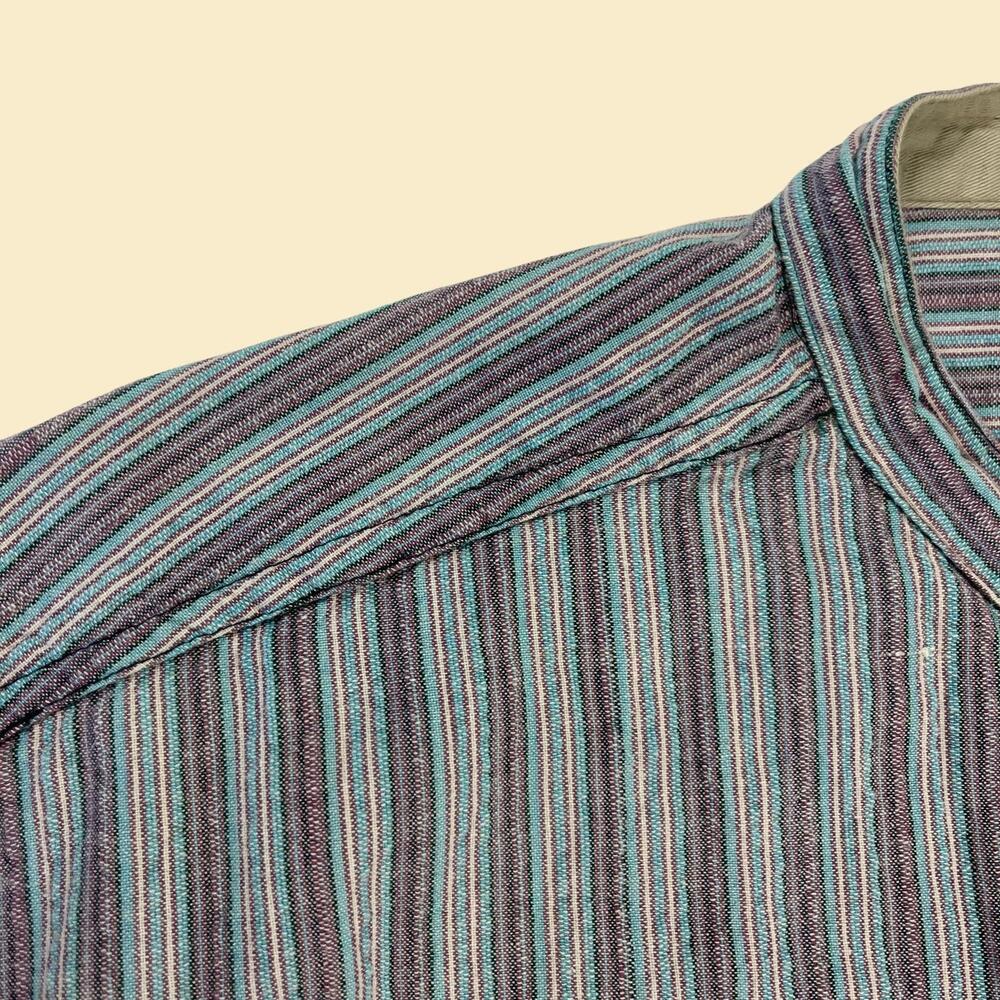 Vintage 1990s XL men's collarless shirt, purple/blue Basic Equipment Clothing Co - Picture 5 of 8